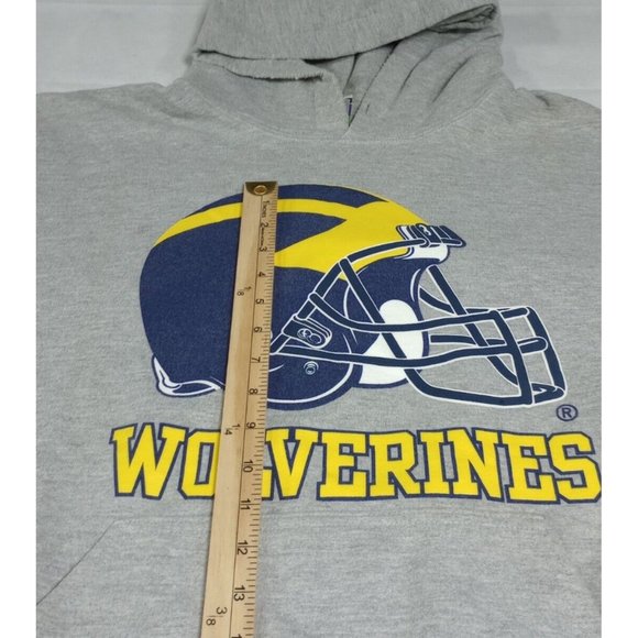 Vintage Michigan Wolverines Pullover Hooded Sweatshirt Gray Men's Large Helmet - Picture 8 of 10